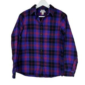 LL Bean Womens Plaid Slightly Fitted flannel shirt size Small Purple
